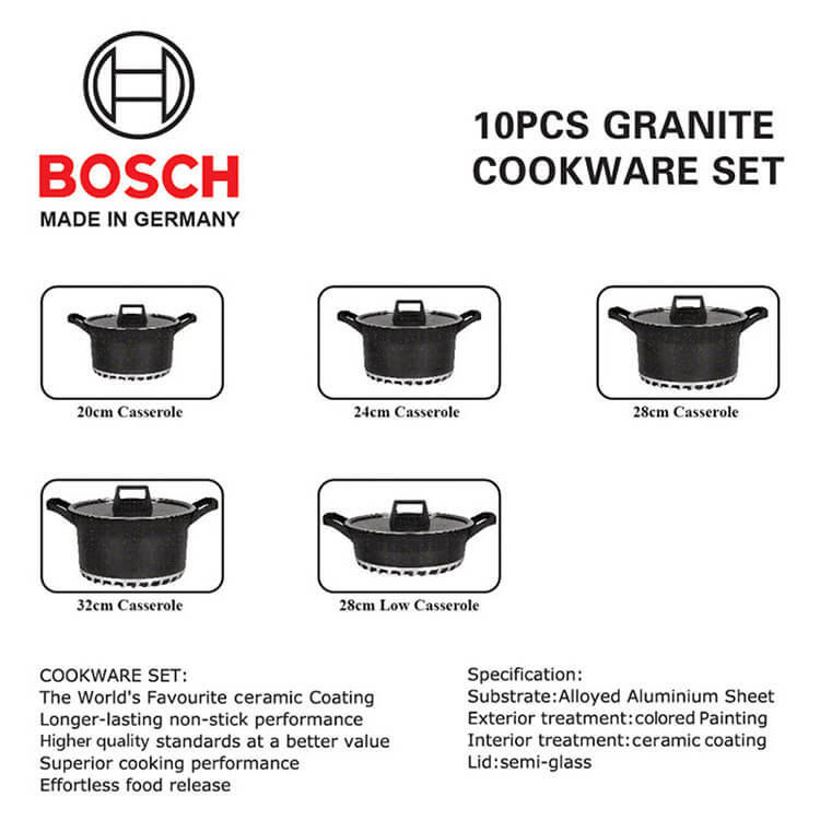 BOSCH Granite Non Stick Coating Cooking Pot Set 10 Pcs